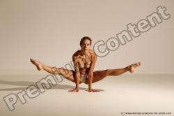 Nude Gymnastic poses Woman White Moving poses Slim long brown Dynamic poses Pinup